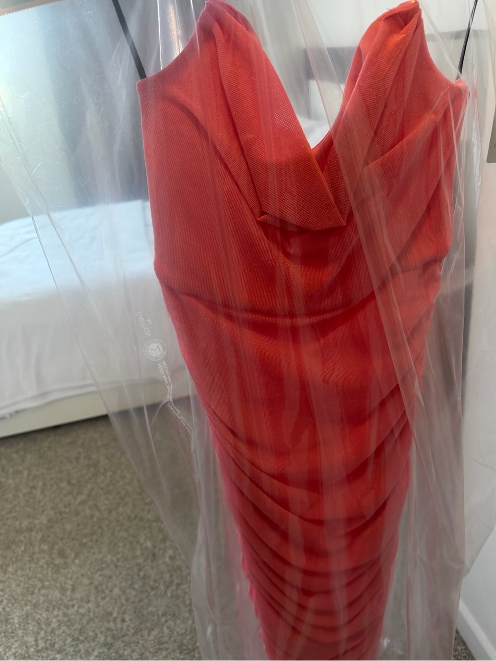 Michael Costello Strapless Ruched Cowl Neck Red Dress